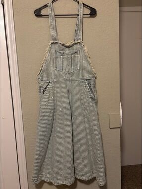 We The Free Striped Denim Sun Down Railroad Skirtall Overalls Size S